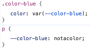 Styles panel in DevTools shows .color-blue and the paragraph rule, with no error apparent